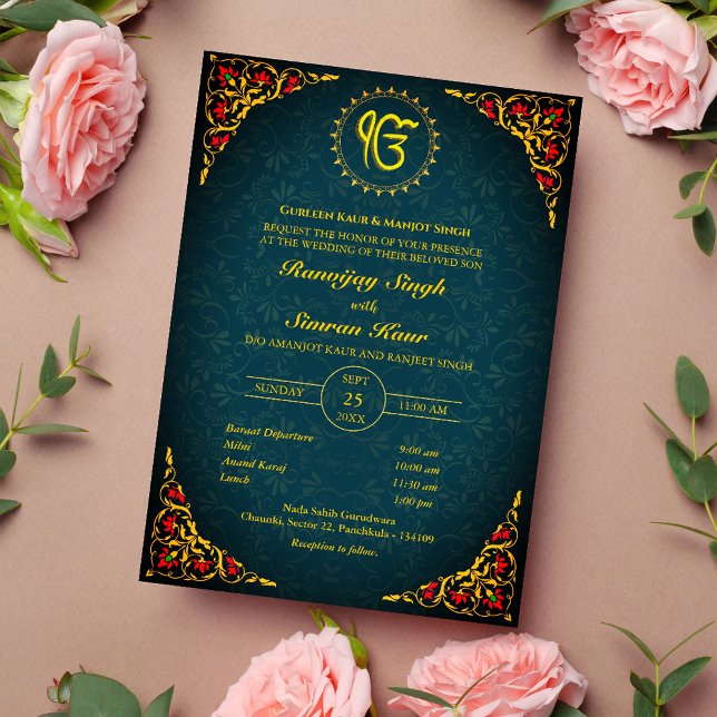 Punjabi Sikh Wedding Anand Karaj Golden Invitation (Creator Uploaded)