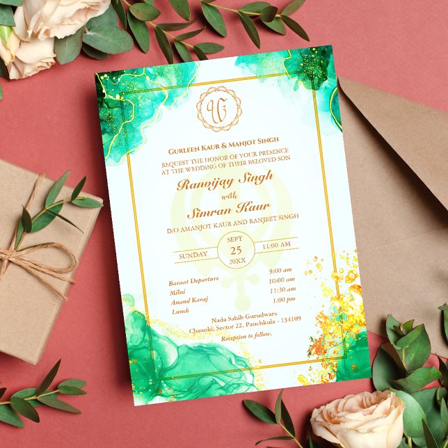 Punjabi Sikh Wedding Anand Karaj Golden Invitation (Creator Uploaded)