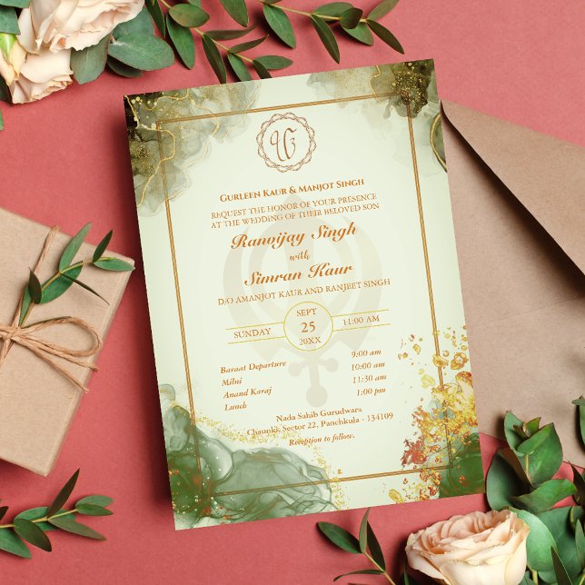Punjabi Sikh Wedding Anand Karaj Golden Invitation (Creator Uploaded)