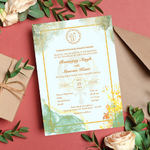 Punjabi Sikh Wedding Anand Karaj Golden Invitation