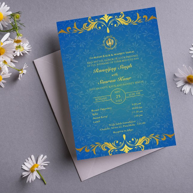 Punjabi Sikh Wedding Anand Karaj Golden Invitation (Creator Uploaded)
