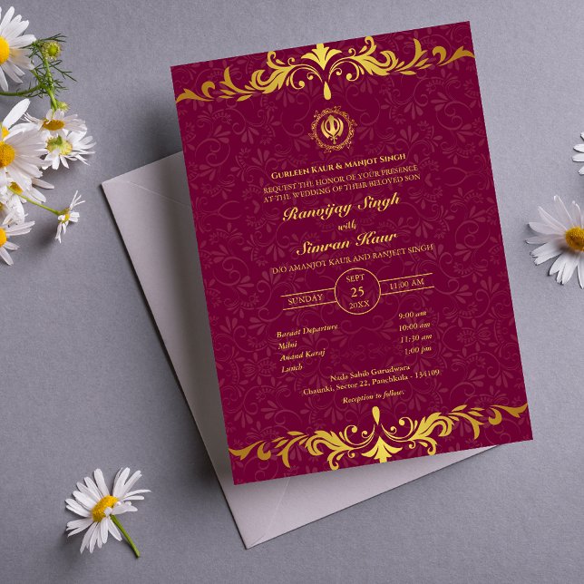 Punjabi Sikh Wedding Anand Karaj Golden Invitation (Creator Uploaded)