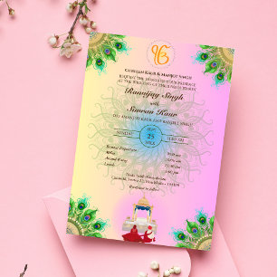 Punjabi Sikh Wedding Anand Karaj Peacock Feather Invitation