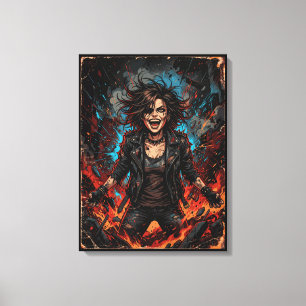 Punk Chaos Girl Explosion   Grunge Rebel Fire Artw Canvas Print