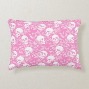 Punk girly Gothic pink skulls & foliage Halloween Decorative Cushion
