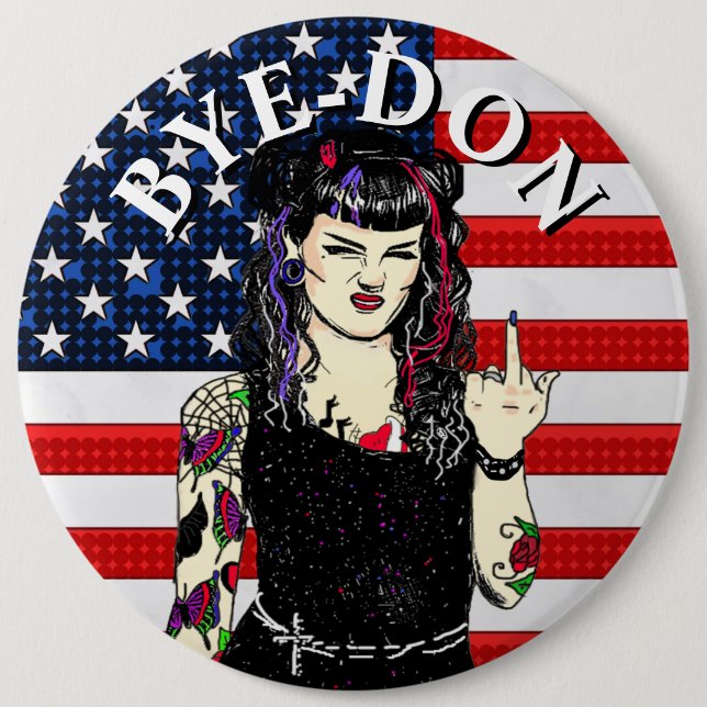 Punk Gothic Girl Flipping the Bird BYE-DON 6 Cm Round Badge (Front)
