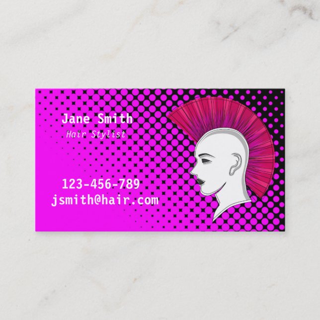 Punk Hair stylist hairdresser customisable Business Card (Front)