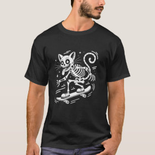 Punk Halloween Spooky Skater Skeleton Cat Skateboa T-Shirt