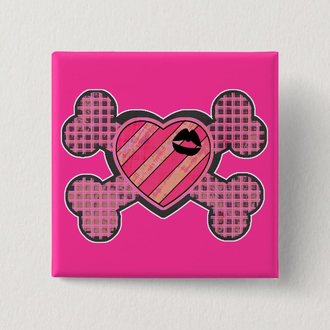 Punk Heart and Crossbones 15 Cm Square Badge (Front)