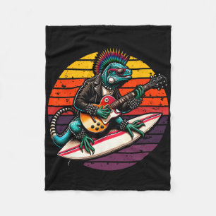Punk Iguana Rock'n Roll Goth Lizard Guitar, Summer Fleece Blanket