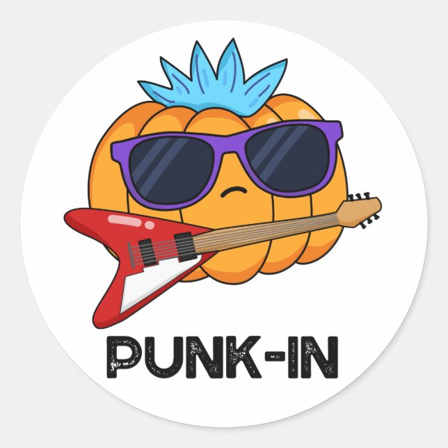 Punk-in Funny Punk Rock Pumpkin Pun  Classic Round Sticker (Front)