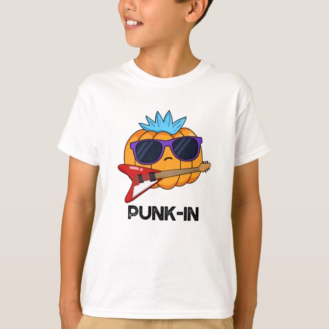 Punk-in Funny Punk Rock Pumpkin Pun  T-Shirt (Front)