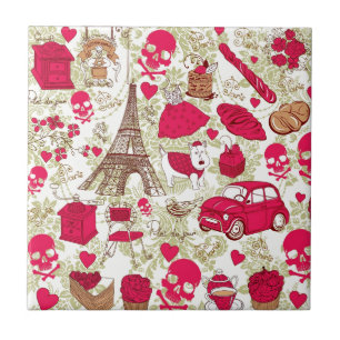 Punk In Paris Quirky French Icons pattern Tile