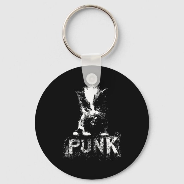 Punk Kitten Cat With Mohawk Nge Gothic Design  Key Ring (Front)