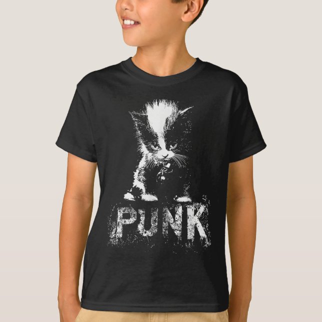 Punk Kitten Cat With Mohawk Nge Gothic Design  T-Shirt (Front)