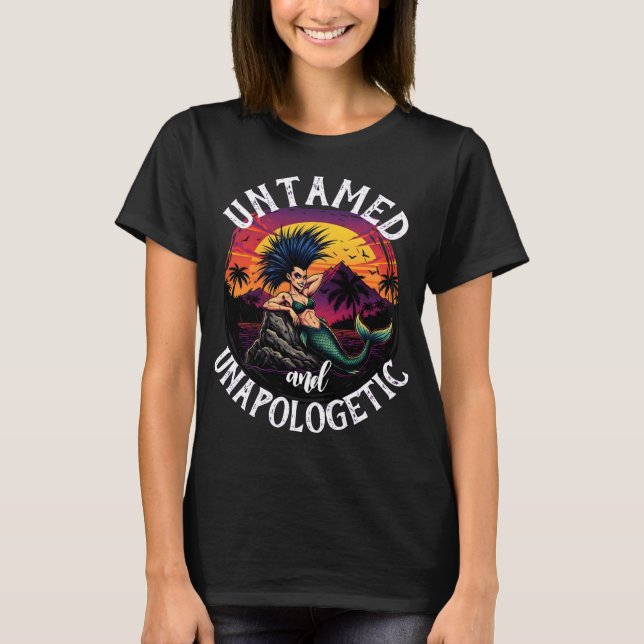 Punk Mermaid at Sunset – Bold Tropical Retro Illus T-Shirt (Front)