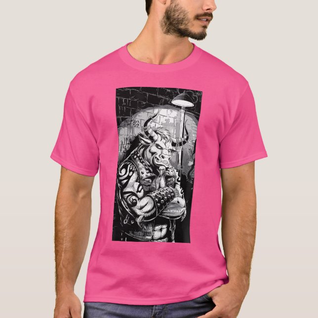 Punk Minotaur Mythology Rebel Street Art T-Shirt (Front)