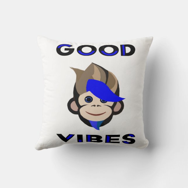 Punk Monkey blue  hair monkey good vibes  Cushion (Back)