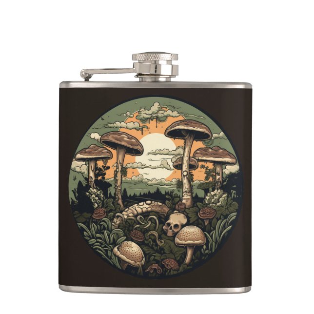 Punk Mushroom Forest Hip Flask (Front)