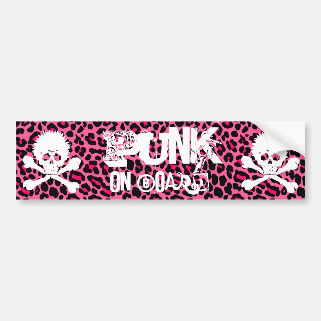 Punk On Board leopard print Bumper Sticker (Front)