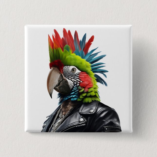 Punk Parrot 15 Cm Square Badge (Front)