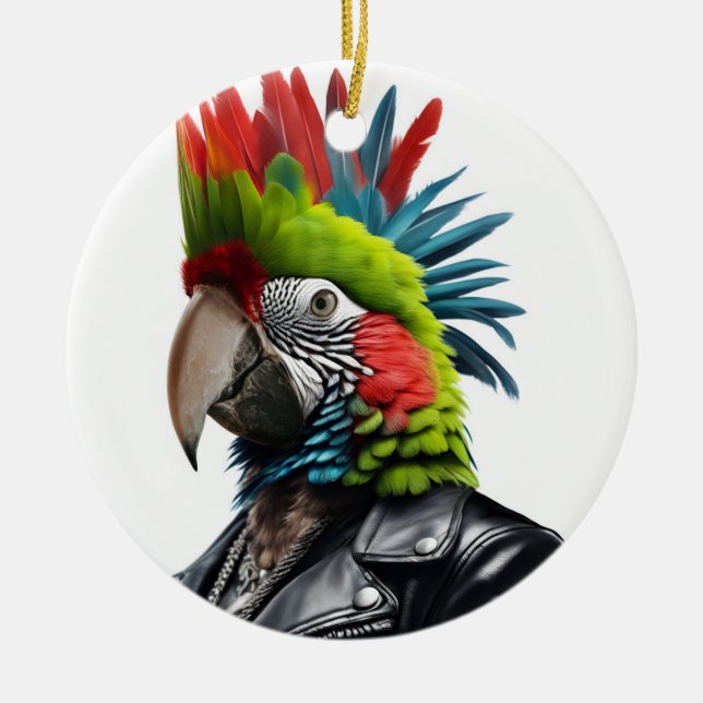 Punk Parrot Ceramic Tree Decoration (Front)