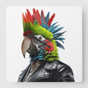 Punk Parrot Square Wall Clock