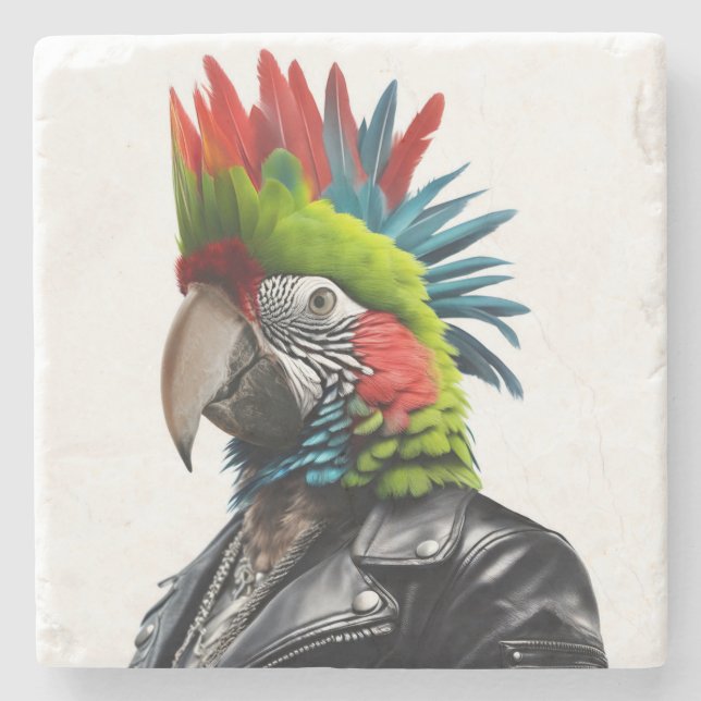 Punk Parrot Stone Coaster (Front)