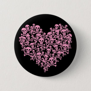 Punk Pink Skull Heart 6 Cm Round Badge