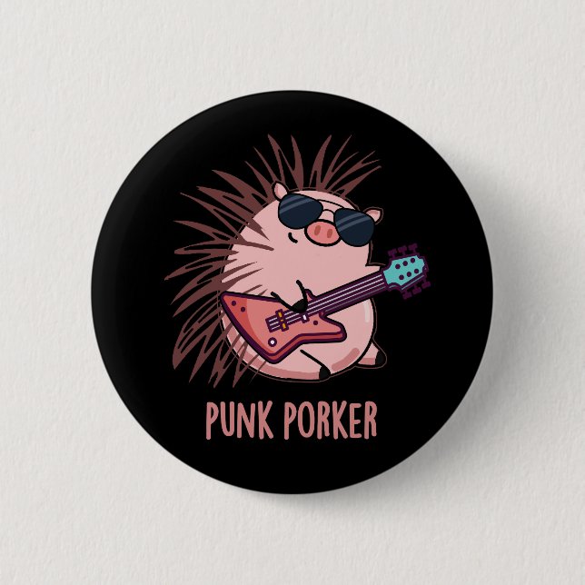 Punk Porker Funny Punk Rocker Pig Pun Dark BG 6 Cm Round Badge (Front)