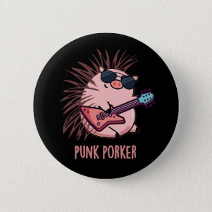 Punk Porker Funny Punk Rocker Pig Pun Dark BG 6 Cm Round Badge