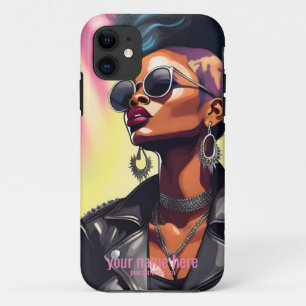 PUNK ROCK BLACK GIRL LEATHER JACKET ART Case-Mate iPhone CASE