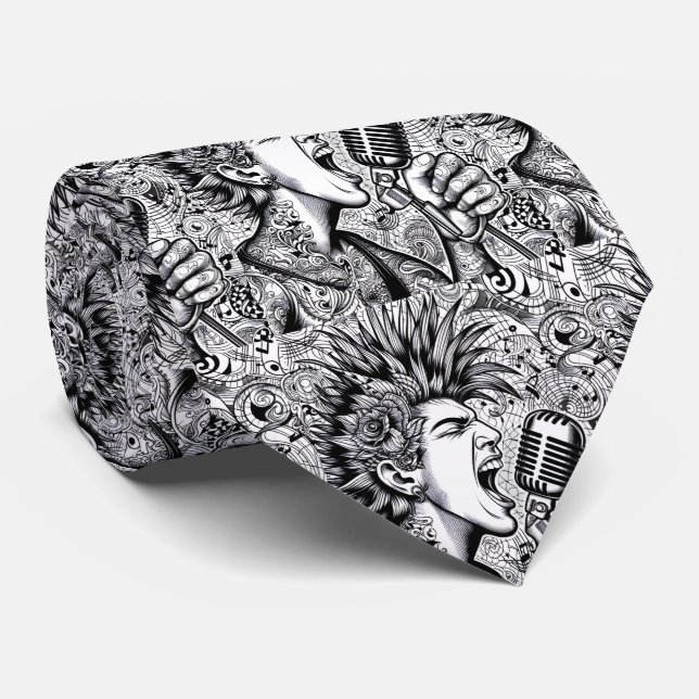 Punk Rock Black & White Necktie (Rolled)