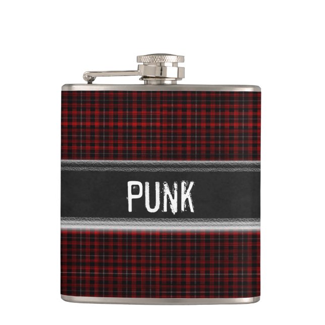 Punk Rock Custom Plaid Monogram Flask (Front)
