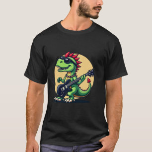 Punk Rock Dinosaur Playing Electric Guitar Funny D T-Shirt