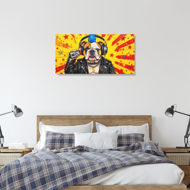PUNK ROCK FOREVER-BULL DOG-5 CANVAS PRINT (Insitu(Bedroom))
