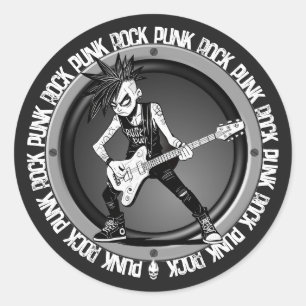 Punk Rock Guitar Player Art Cool Musician Rocker Classic Round Sticker