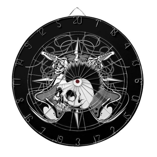 Punk Rock Mohawk Skull Roses Guitars Spikes Dartboard (Front)