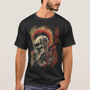 Punk Rock Mohawk Skull Studded Black T-Shirt