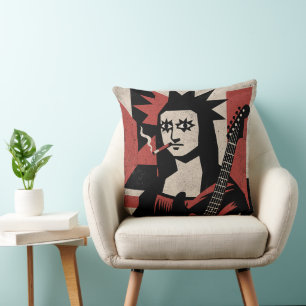 Punk Rock Mona Lisa Guitar Art Cushion