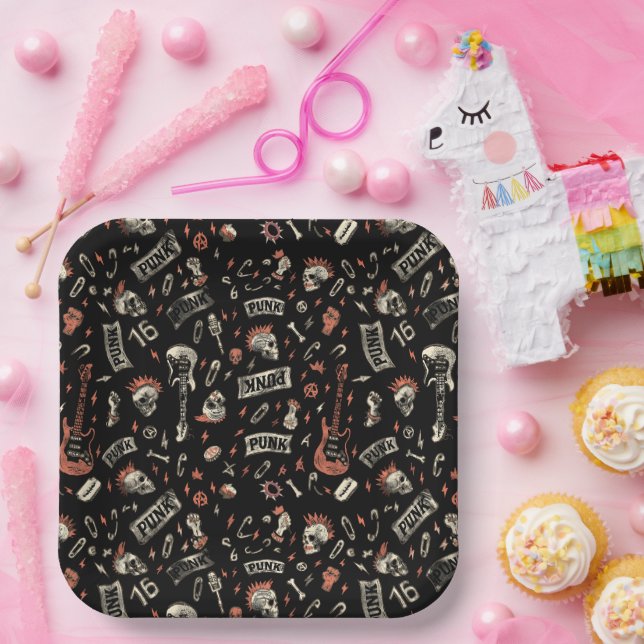 "Punk Rock Pattern – Bold & Rebellious Paper Plate (Party)