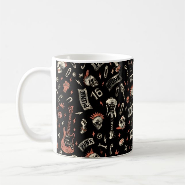 "Punk Rock Pattern – Bold & Rebellious Style Coffee Mug (Left)