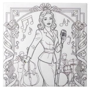Punk Rock Rockabilly Retro Glam Black & White Tile
