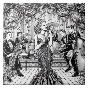 Punk Rock Rockabilly Retro Glam Black & White Tile