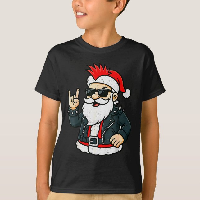 Punk Rock Santa Claus Emo Christmas Rocker Pajamas T-Shirt (Front)