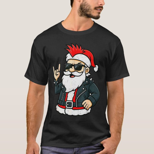 Punk Rock Santa Claus Emo Christmas Rocker Pajamas T-Shirt (Front)