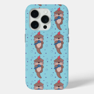 Punk Rock Sea Otter with Fish Funny Animal Art iPhone 15 Pro Case