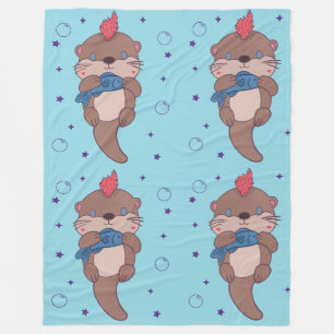 Punk Rock Sea Otter with Fish Funny Animal Art Fleece Blanket