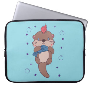 Punk Rock Sea Otter with Fish Funny Animal Art Laptop Sleeve