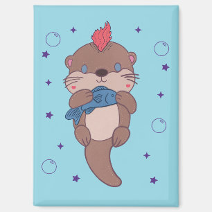 Punk Rock Sea Otter with Fish Funny Animal Art Magnet